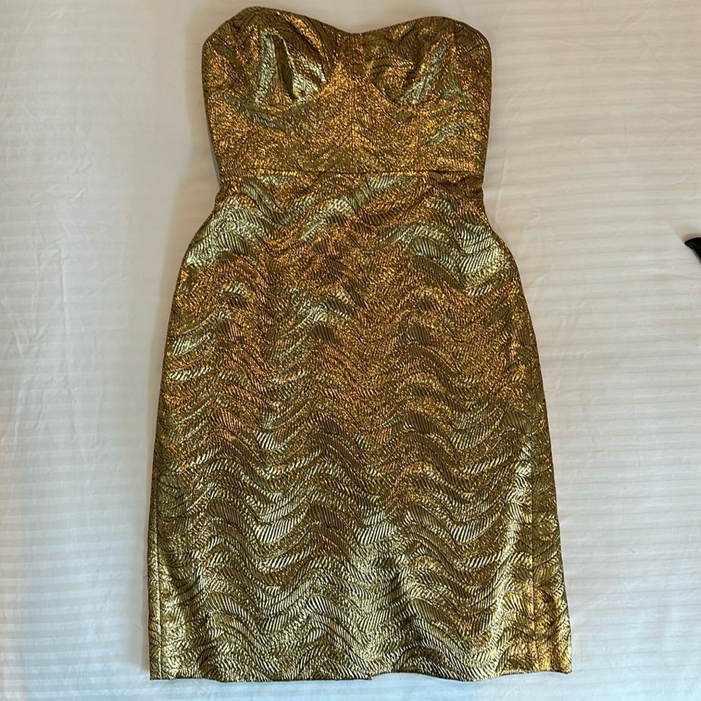 NWT J.Crew Collection Strapless Metallic Gold Cocktail Dress - Made in France 8